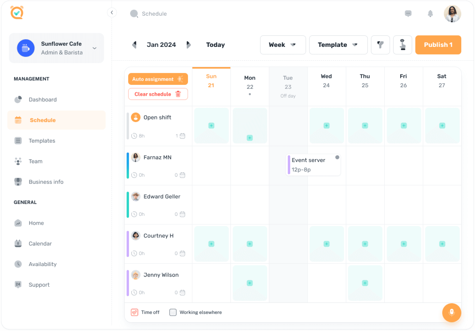 Assigning shift to employee