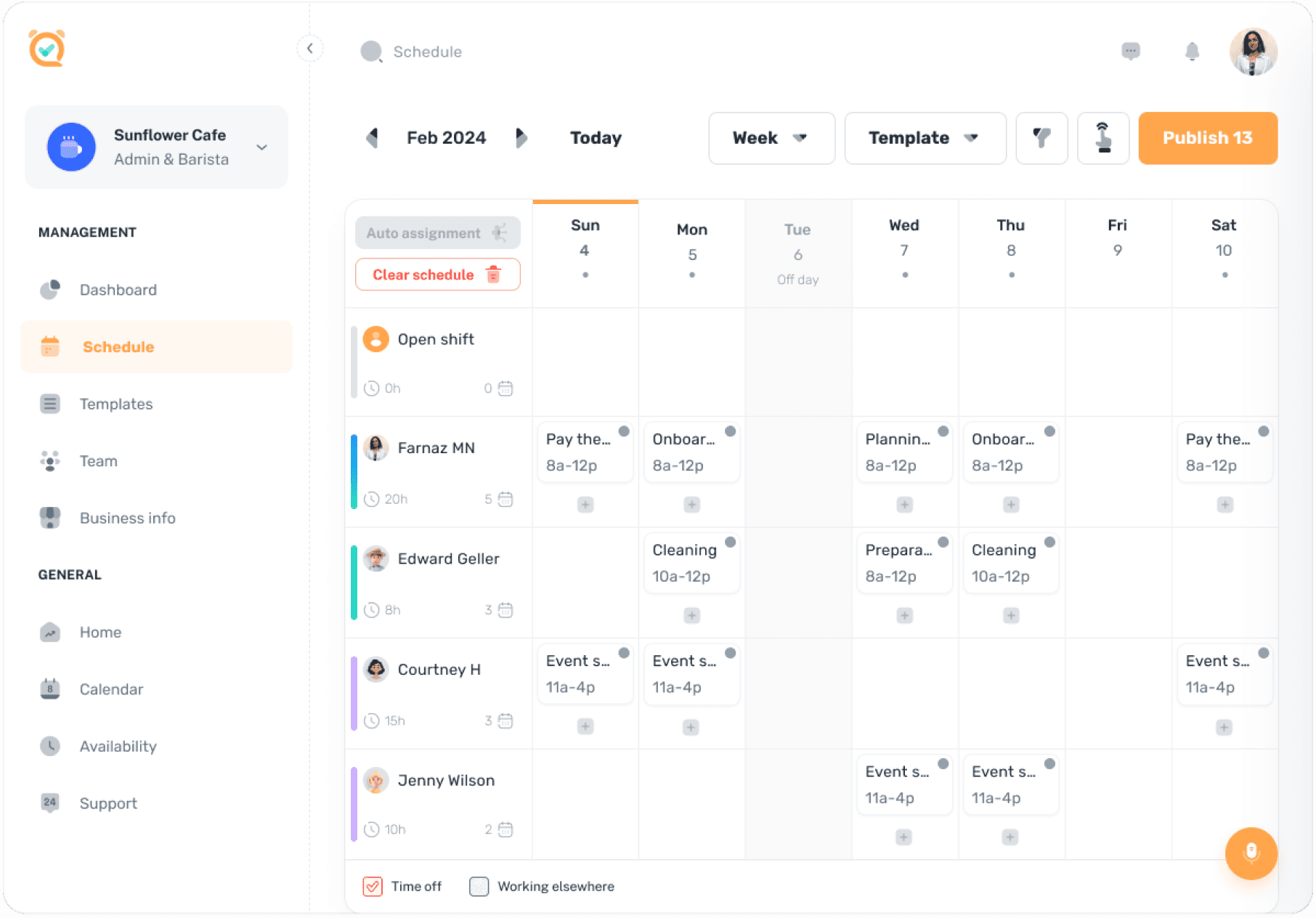 Applying morning shifts template