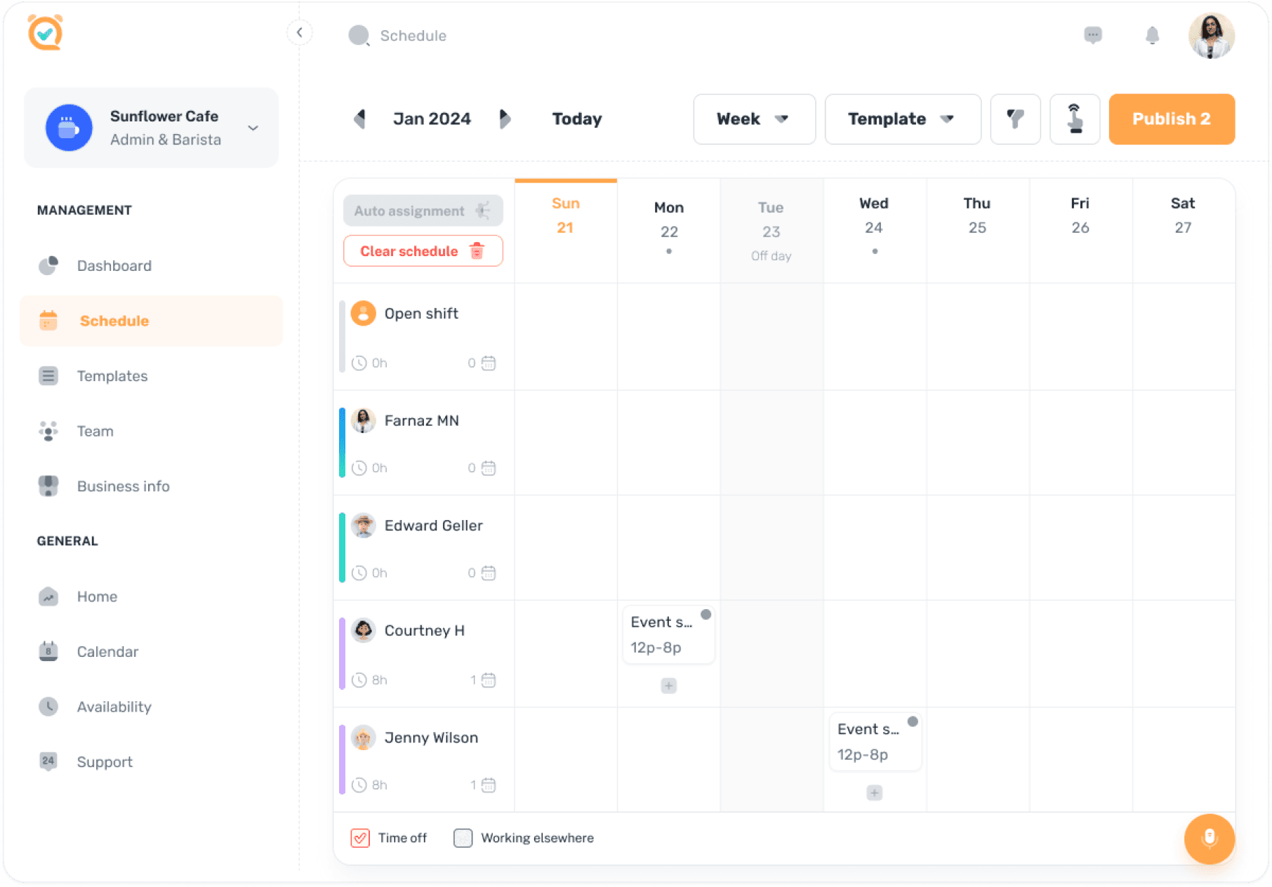 Shift template assignment